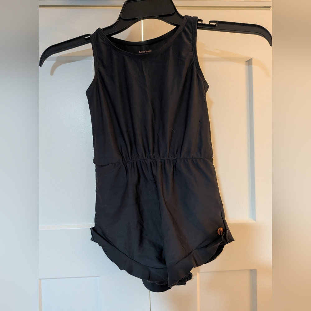 Honey Mark Girls Swim Romper Grey/Blue - Ginger Style Ruffles 5/6 NWOT